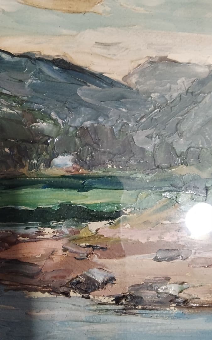 萩谷巌　板に油彩F4河原風景巨匠サロン・ドートンヌ審査員美術年鑑1号43万画家