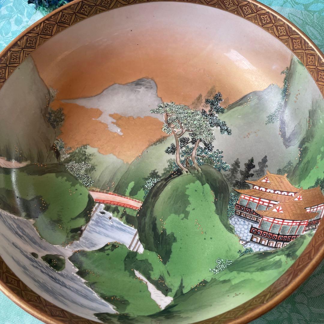 九谷焼　金彩　山水図　大鉢