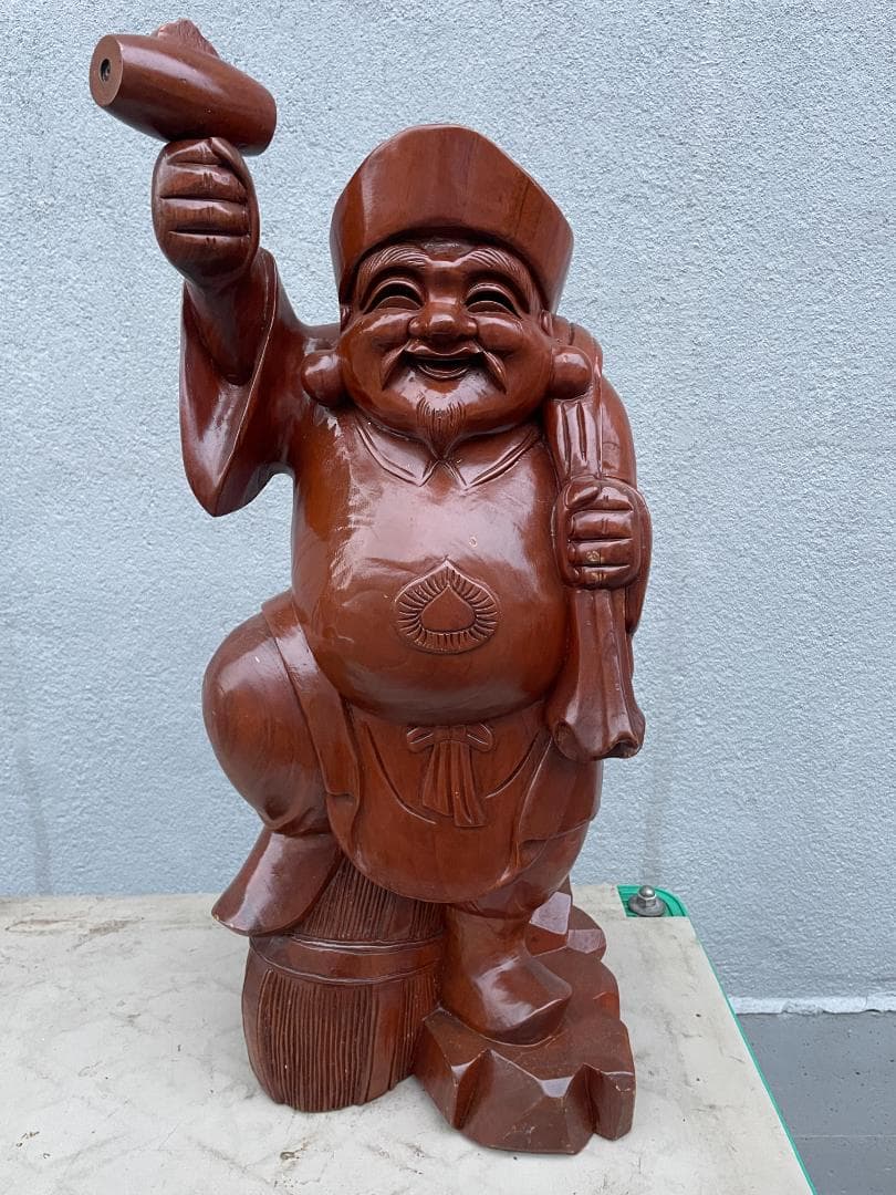 ★状態〇★ 昭和レトロ 木彫り 彫刻 大黒天 全長約65cm 木彫 木製 七福神