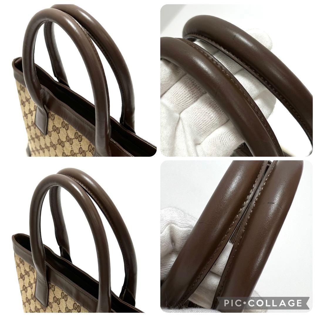 グッチ　トートバッグ　ハンドバッグ　GG柄　キャンバス　レザー　ブラウン
