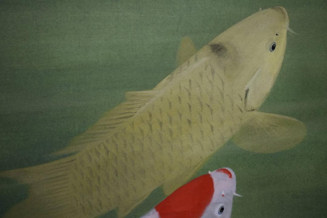 真作/川村憲邦/双鯉図/桐共箱太巻付/布袋屋掛軸HJ-108