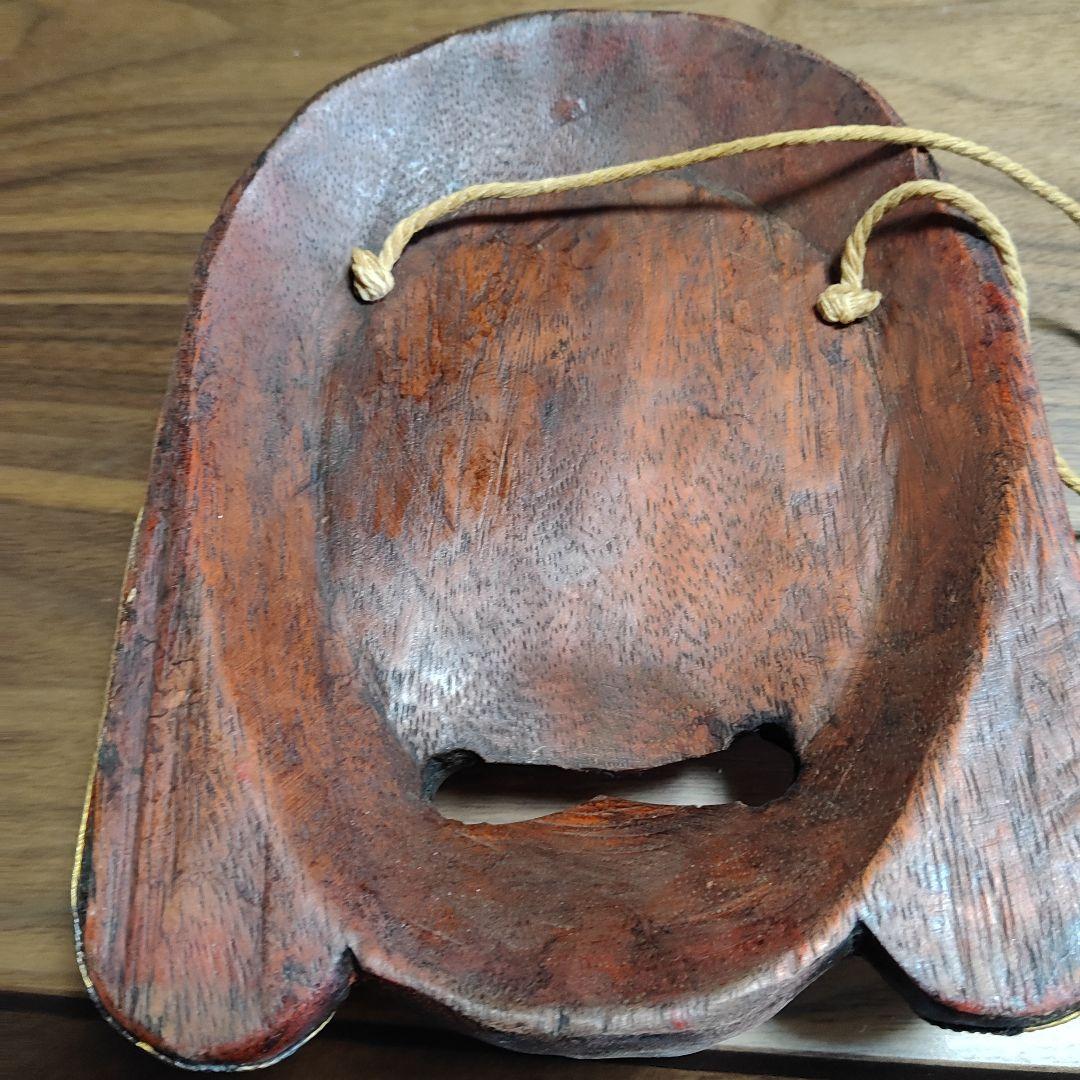 木製 能面 笑顔の表情