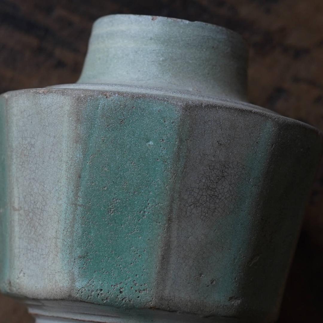 15-16世紀ビルマ 白錫釉緑彩面取小壺 / 仏教美術 鉛釉 香炉 花入 花器