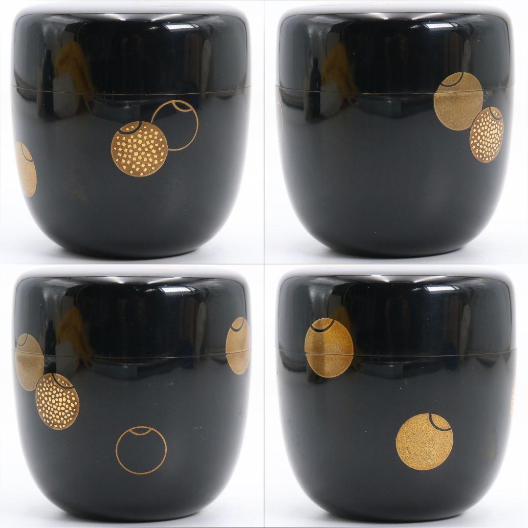 藤野松香作 輪島塗 つぼつぼ蒔絵 中棗 金塗 茶道具 共箱共布　V880