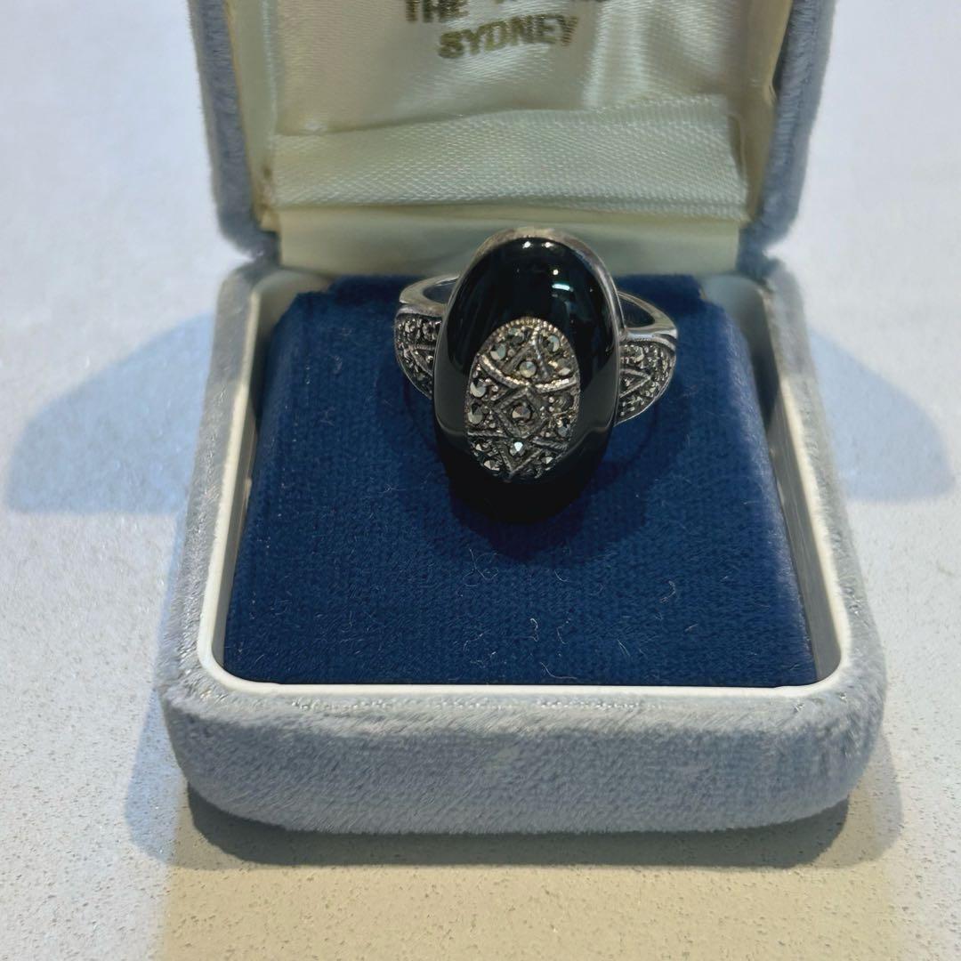 l*n様 11号　ヴィンテージ シルバー925 オニキス　マーカサイト　指輪　リ