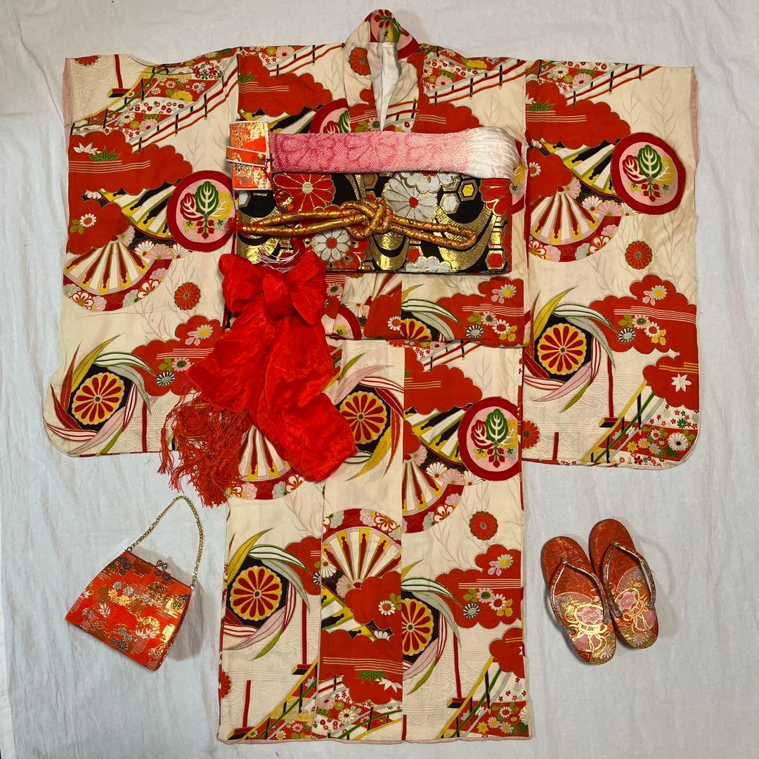 七五三　7歳　女の子　着物　アンティーク　正絹　着物セット