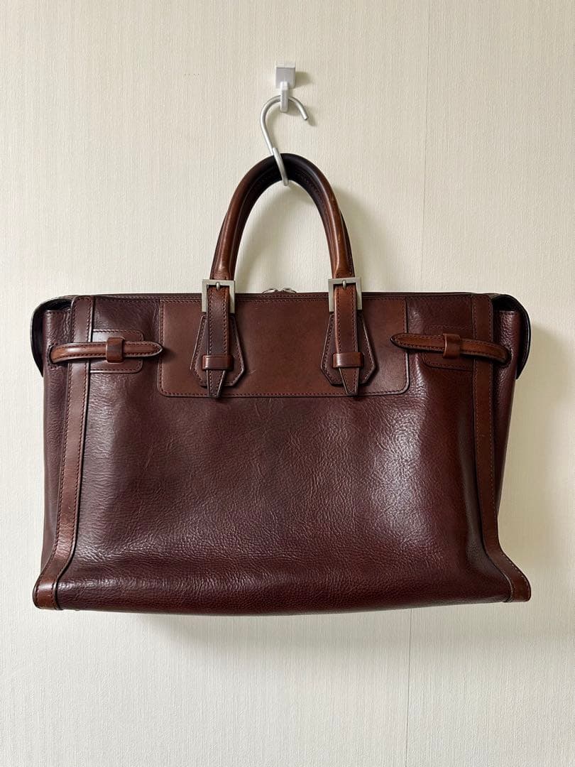 万双(まんそう) シモーネBOX天ファスナー ブラウン レザーバッグMANSAW