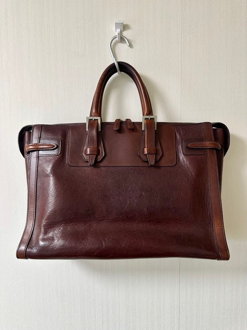 万双(まんそう) シモーネBOX天ファスナー ブラウン レザーバッグMANSAW