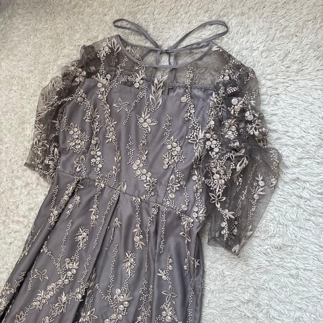 美品 niana 刺繍レース バックリボン パーティードレス 二次会 LL