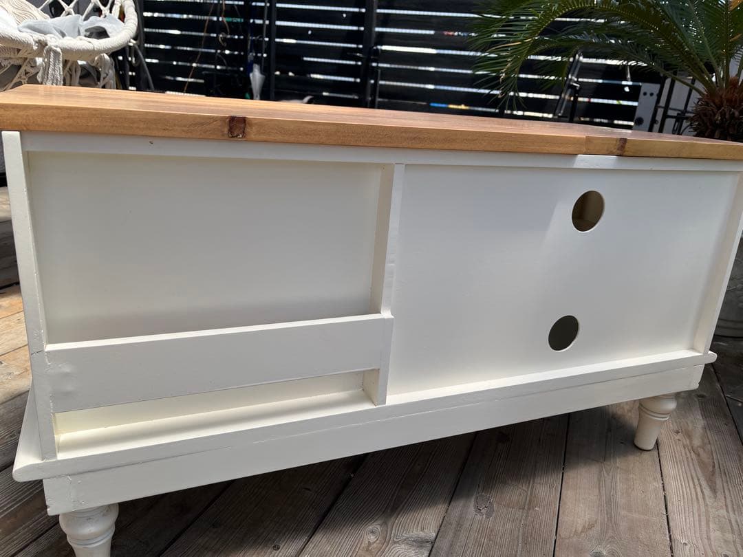 カントリー家具ホワイト木製テレビ台 ガラス扉付き