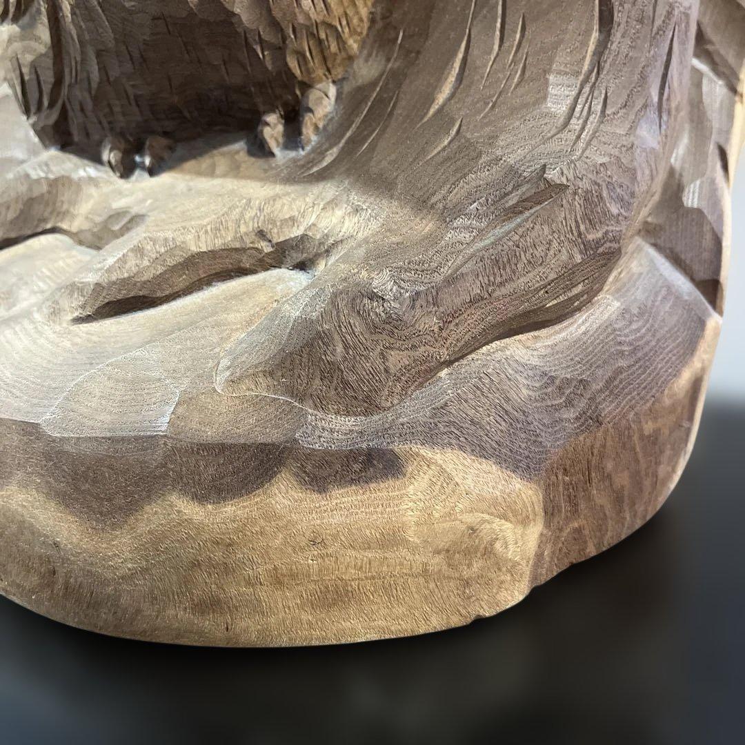 フクロウ 手彫り 在銘 上西捷敏 木彫り 工芸品 彫刻 コレクション　送料無料