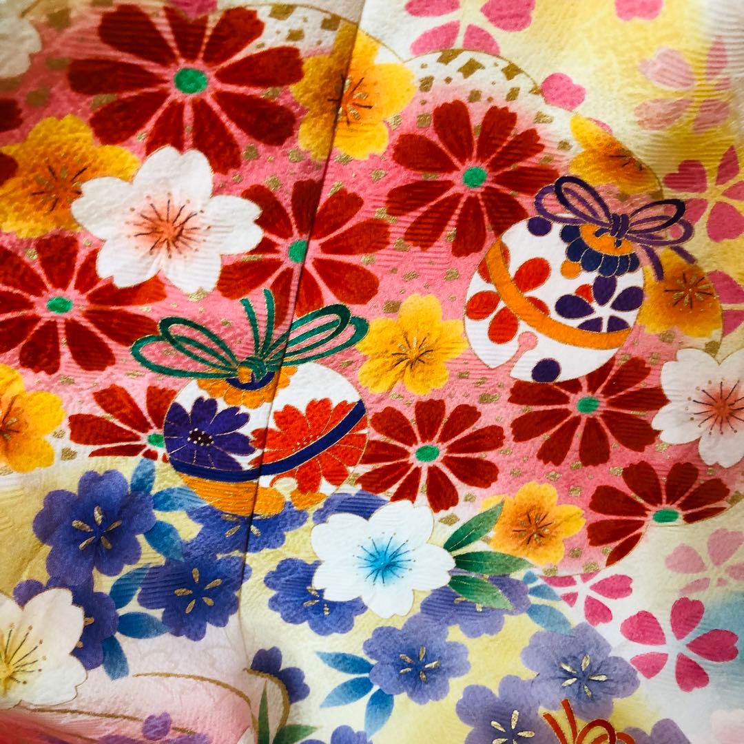 七五三7歳正絹‼️人気ピンク暈し手毬花々煌びやか際立つ⭐︎安心フルセット銘品