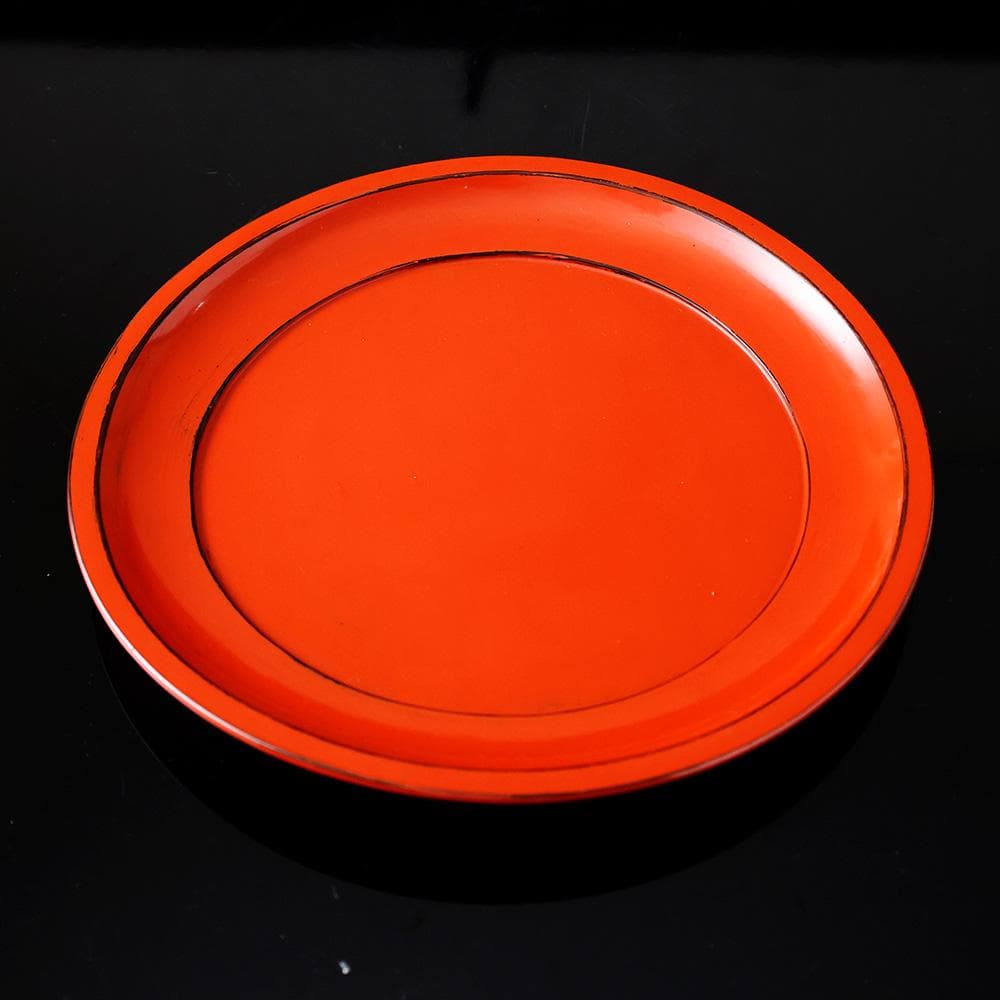 時代年代物 根来塗 丸盆 直径約25cm 時代箱 藍染 根来盆 煎茶盆 木製漆器