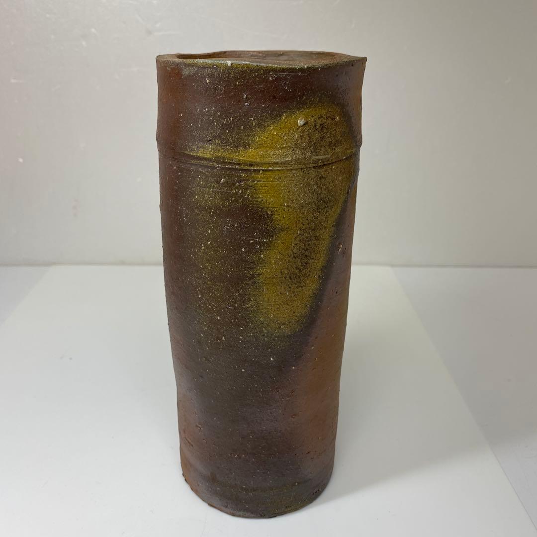 藤原啓　備前筒花入C 共箱　高さ約21.5㎝　タエサ　東さ7-0609②