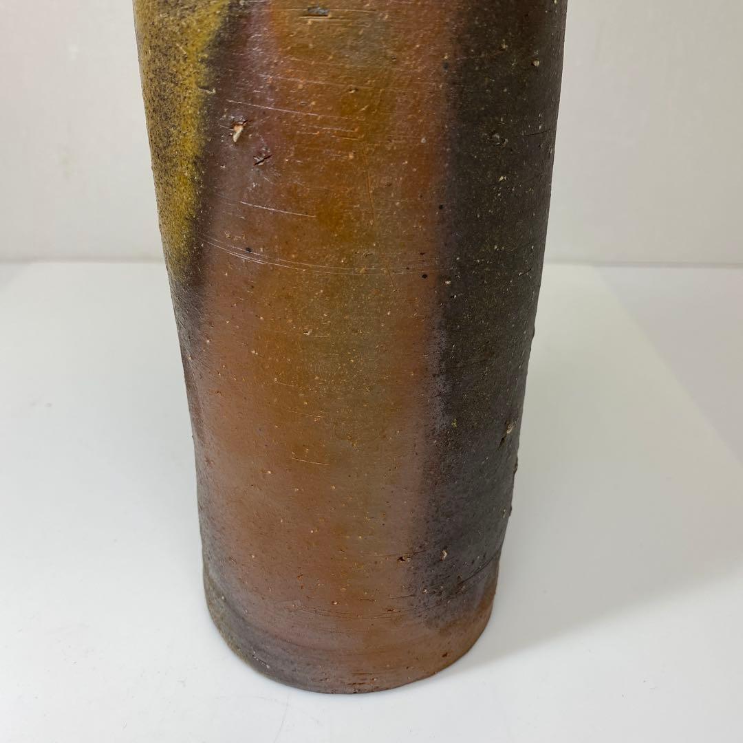 藤原啓　備前筒花入C 共箱　高さ約21.5㎝　タエサ　東さ7-0609②