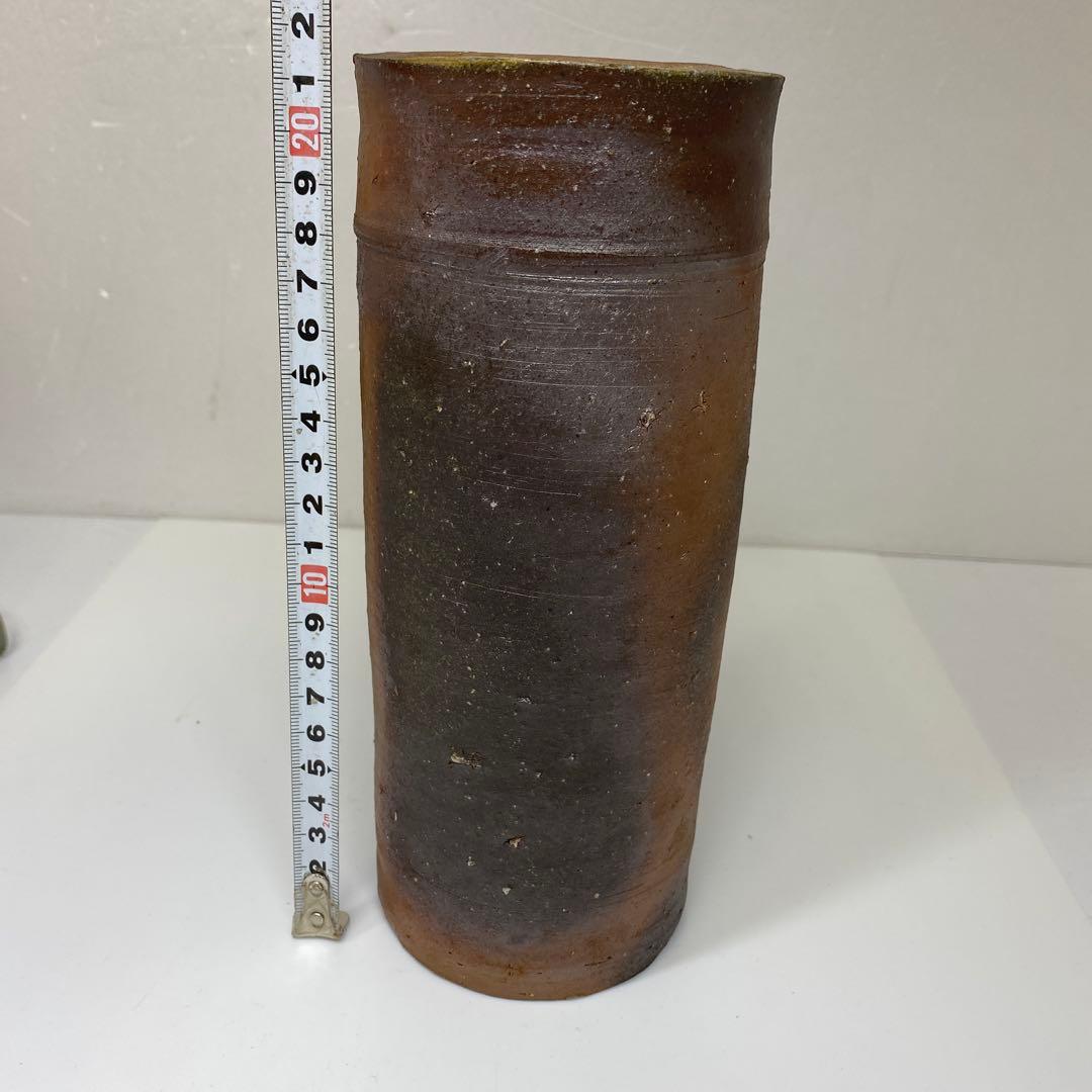 藤原啓　備前筒花入C 共箱　高さ約21.5㎝　タエサ　東さ7-0609②