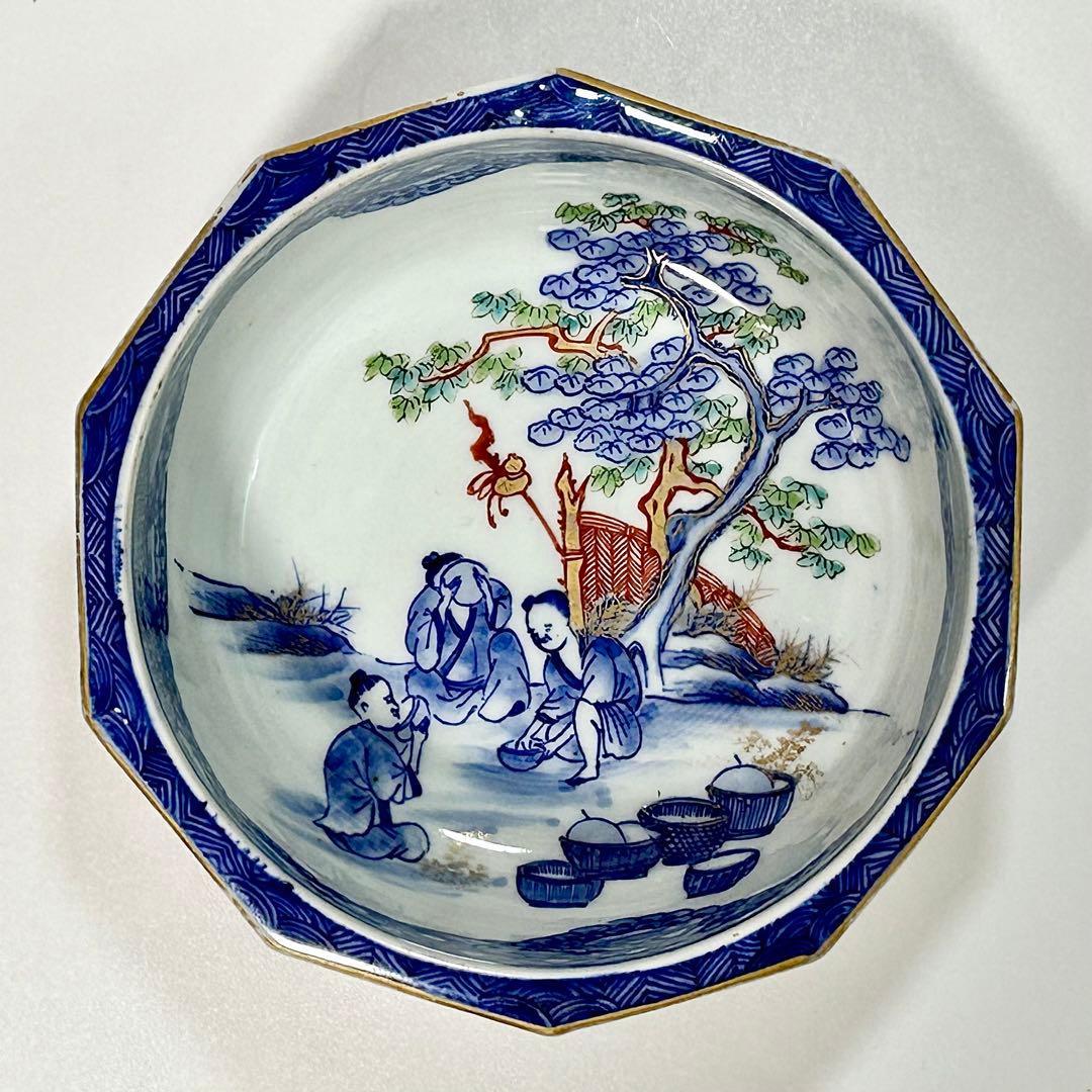 明治初期 山口伊右衛門 染錦面取鉢 伊万里 有田