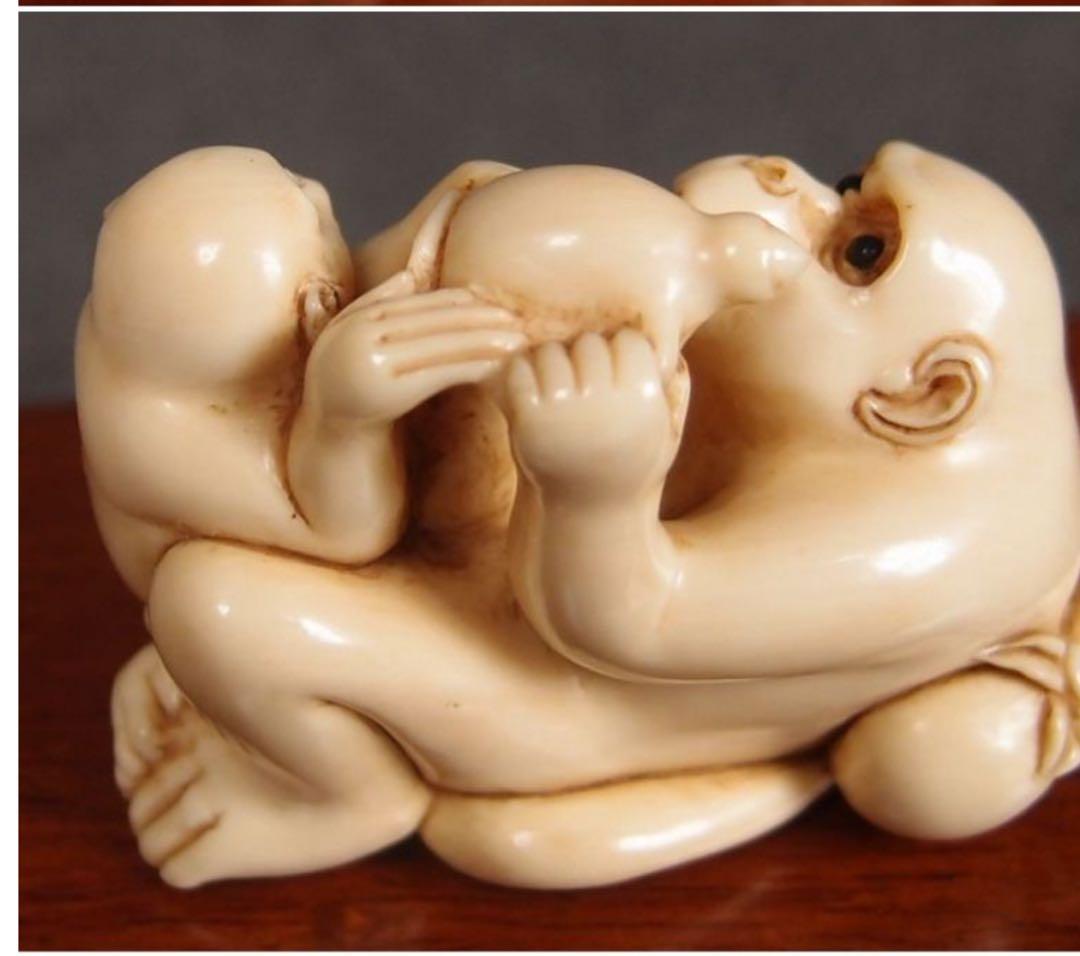 送料無料　コレクター放出　猿親子根付　4.5×3.2×2.5　優品