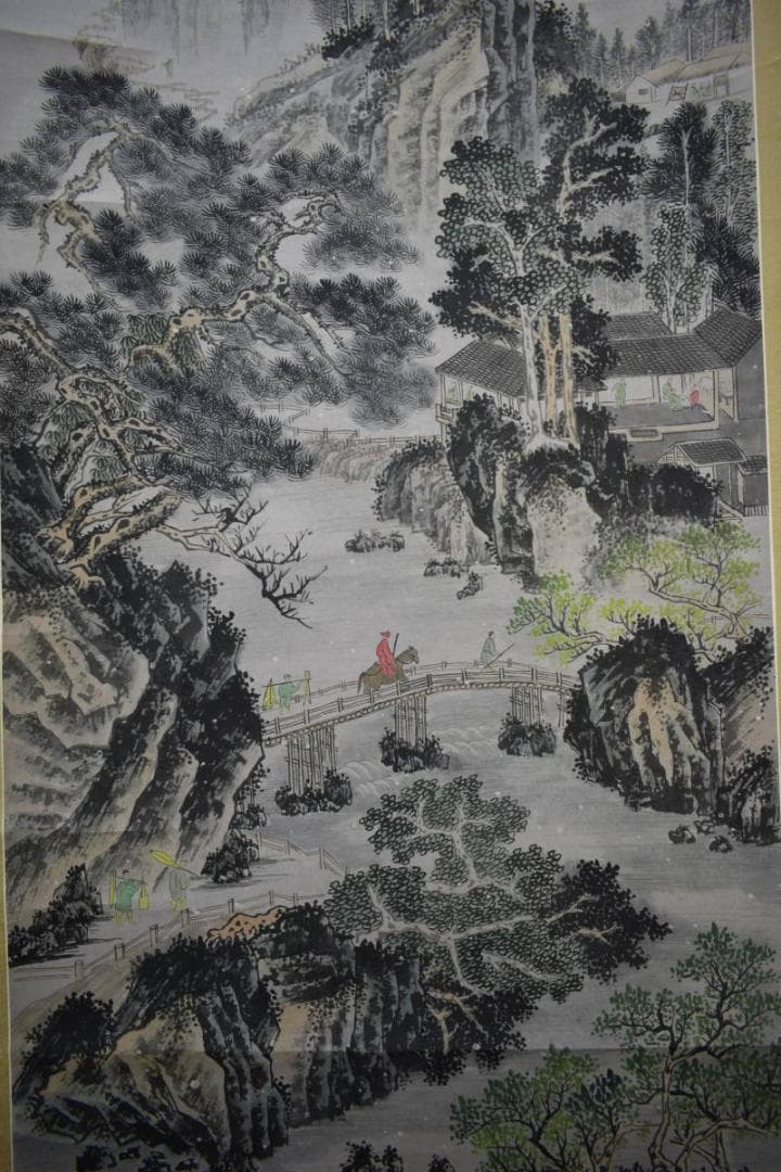 不詳/作者不詳/山水人物画賛/降雪山水/人物/馬/中国画/布袋屋掛軸HK-51