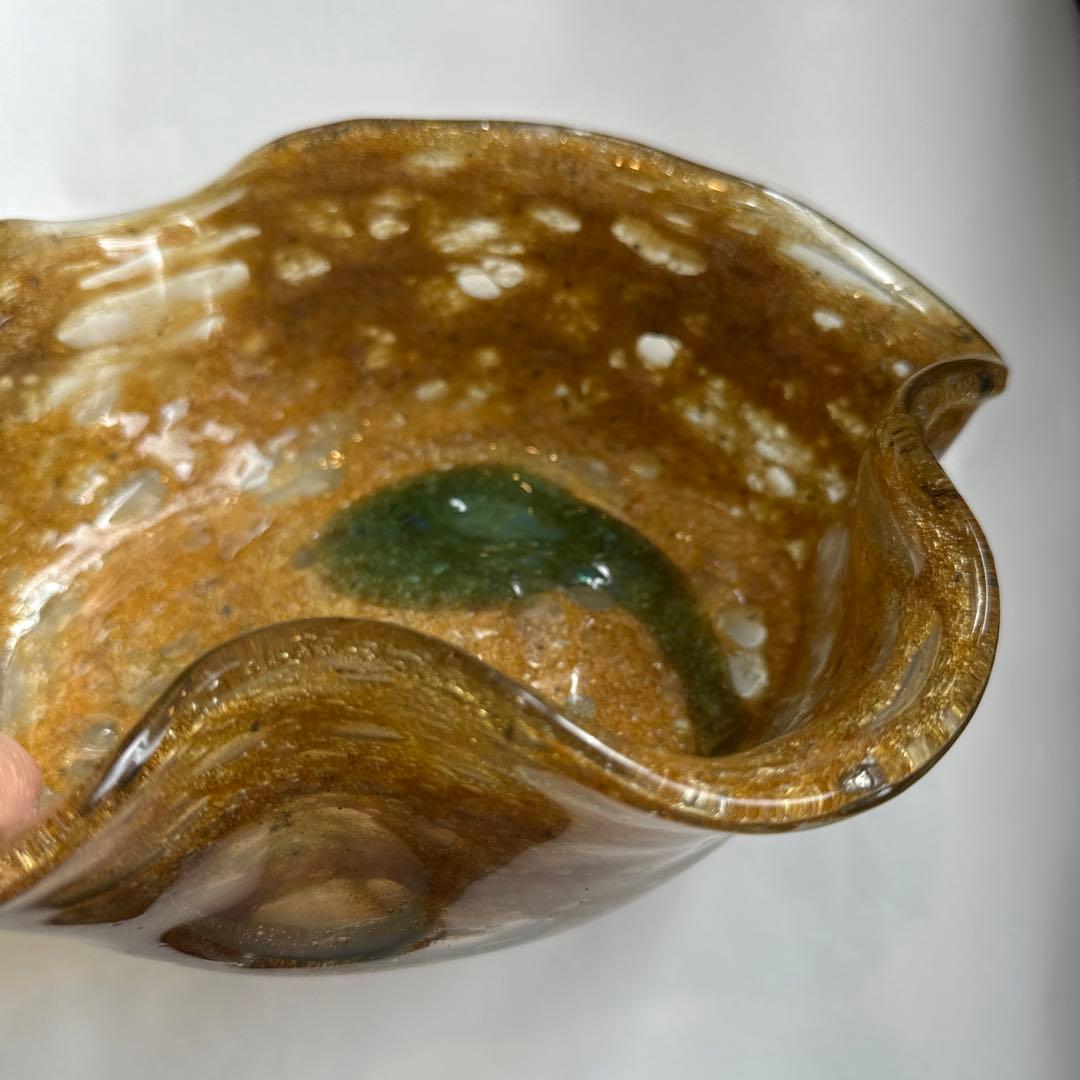 稲嶺盛吉氏.宙吹きガラス.茶泡ガラス.深皿