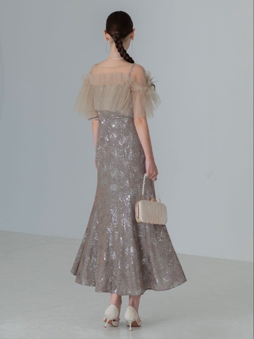 チュールフリルボレロペイントマーメイドワンピースドレス結婚式パーティー二次会