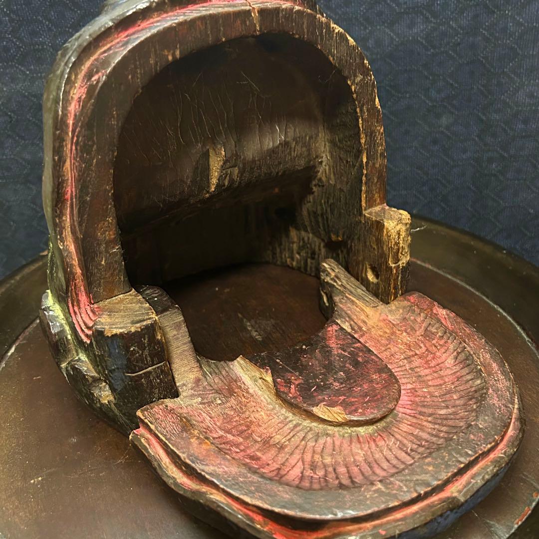 珍品　魚沼市旧家蔵出し品　極彩色　獅子頭　江戸期　時代保証