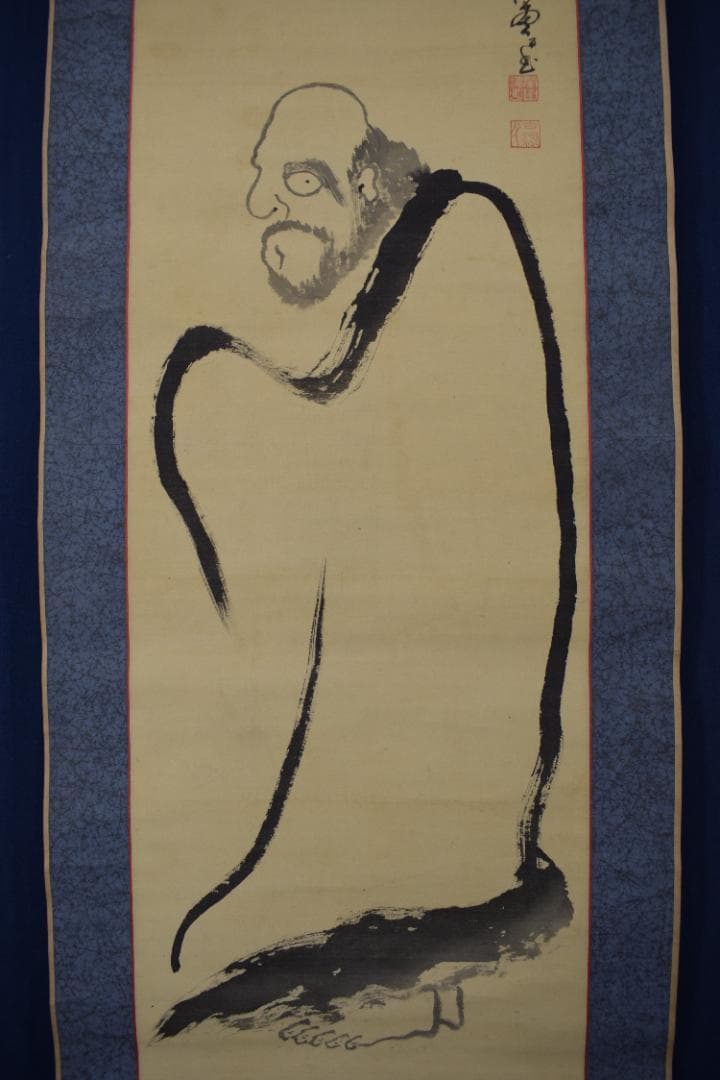 國清山主/達磨画賛/ダルマ図/掛軸☆宝船☆Y-834　JM