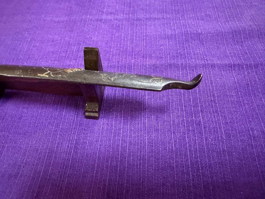 江戸後期　総鉄製笄　鉄拐仙人図　色絵象嵌（日本刀装具小柄小刀目貫縁頭鍔鐔拵八仙