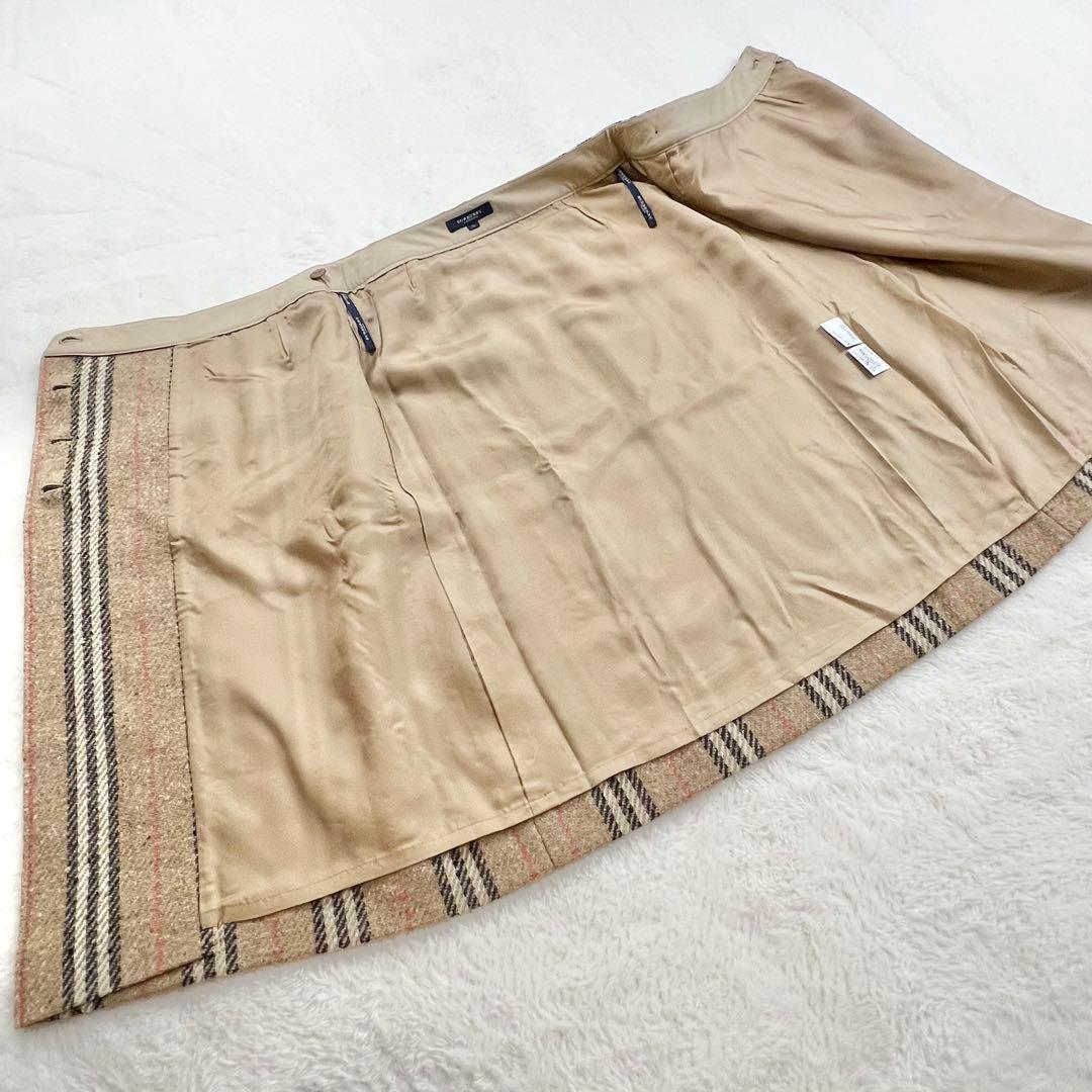 【バーバリーロンドン】ウールノバストライプラップスカート☆ミモレ丈☆ボタン☆S