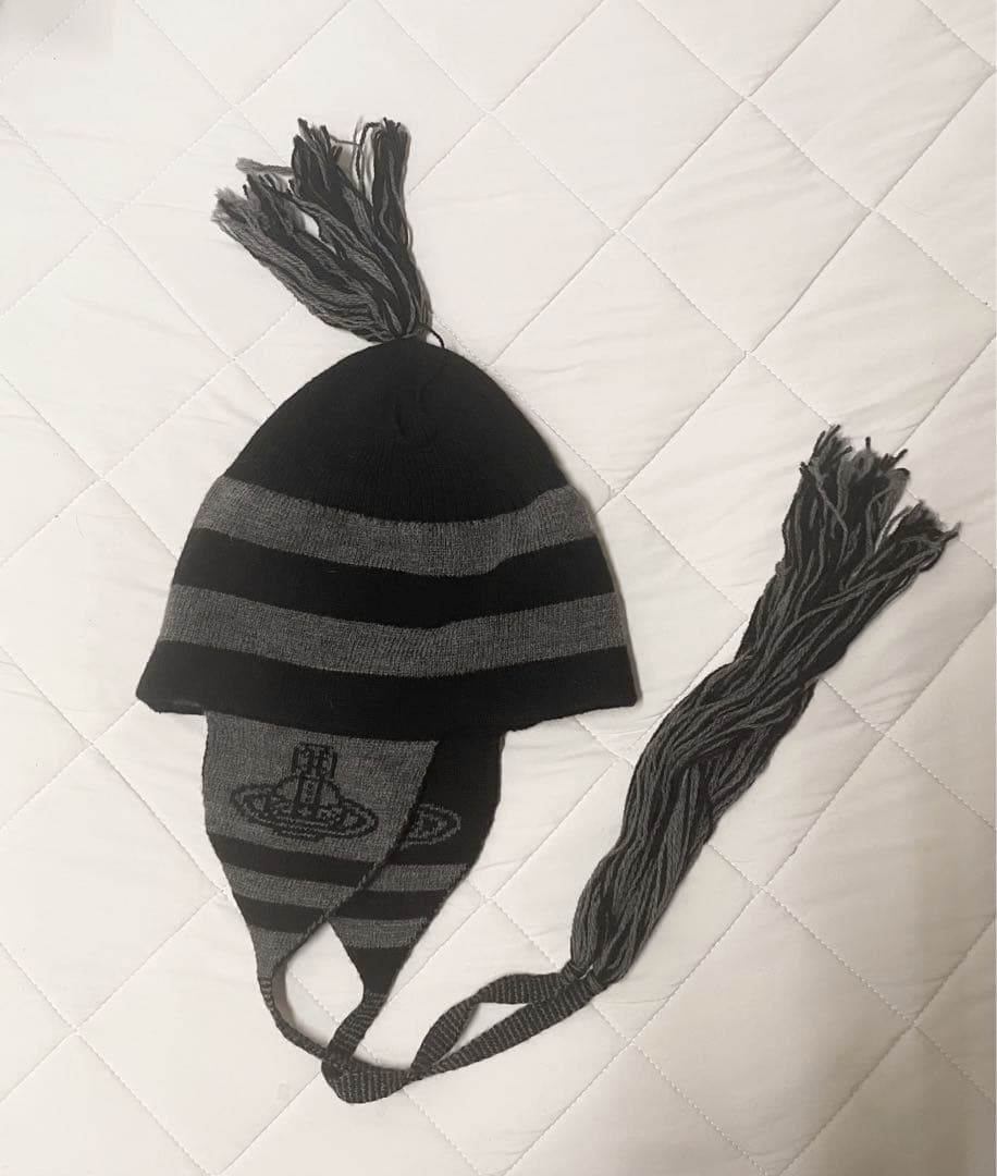 VivienneWestwood ORBフラップ付きワッチ ニット帽 ブラック