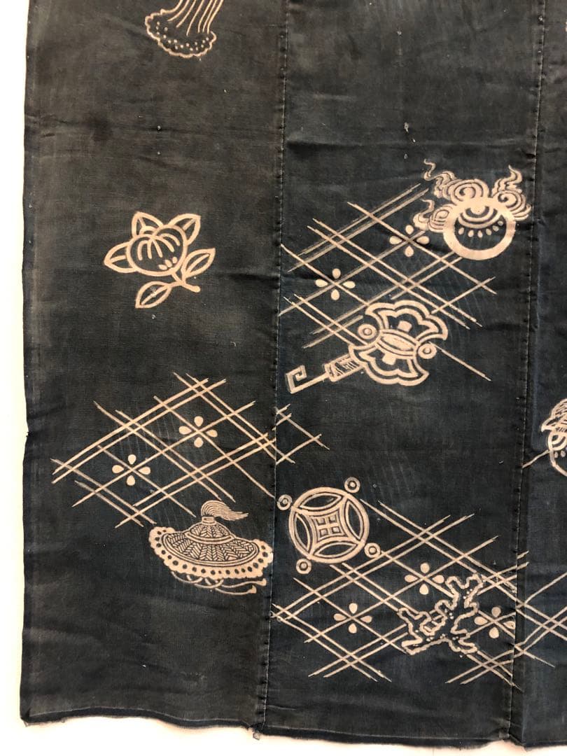 藍染三巾加賀のれん時代物木綿古布　ソ-126