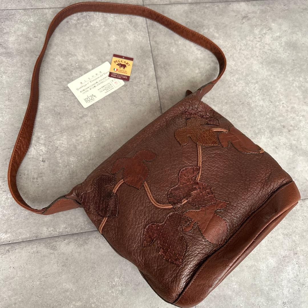 希少　IBIZA ペッカリー　パッチワーク　ショルダーバッグ　葉　本革
