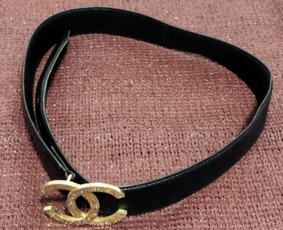 ●シャネル CHANEL ココバックル ヴィンテージ ベルト ブラック レザー