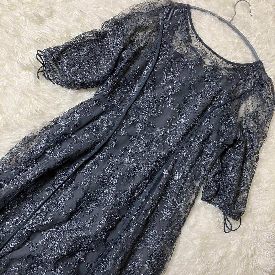 niana 刺繍 レース ロング カーデ キャミワンピ セットドレス 結婚式 M