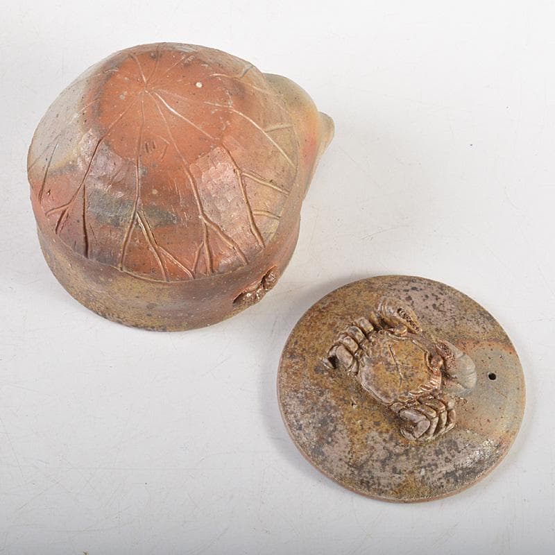 煎茶道具　備前焼　明光窯　蟹摘蓮葉　宝瓶　急須　共箱　D　R6073