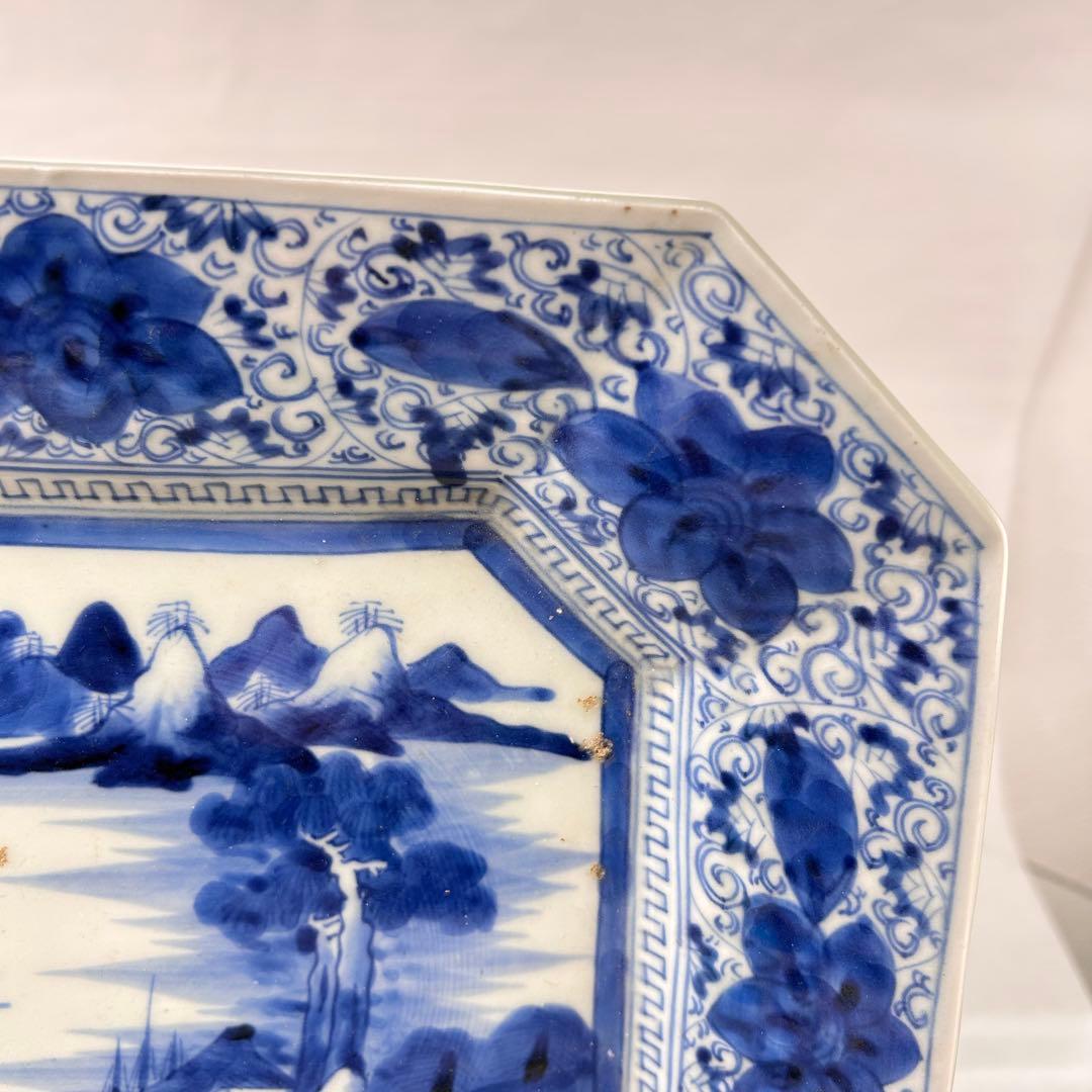 古伊万里 染付 山水文 八角大皿 飾り皿 和食器 骨董 アンティーク