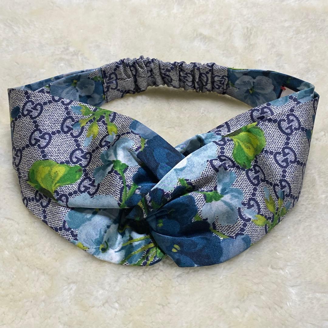 希少色❗️新品級✨GUCCIブルームスGG総柄ヘアバンド花柄フローラルプリント青