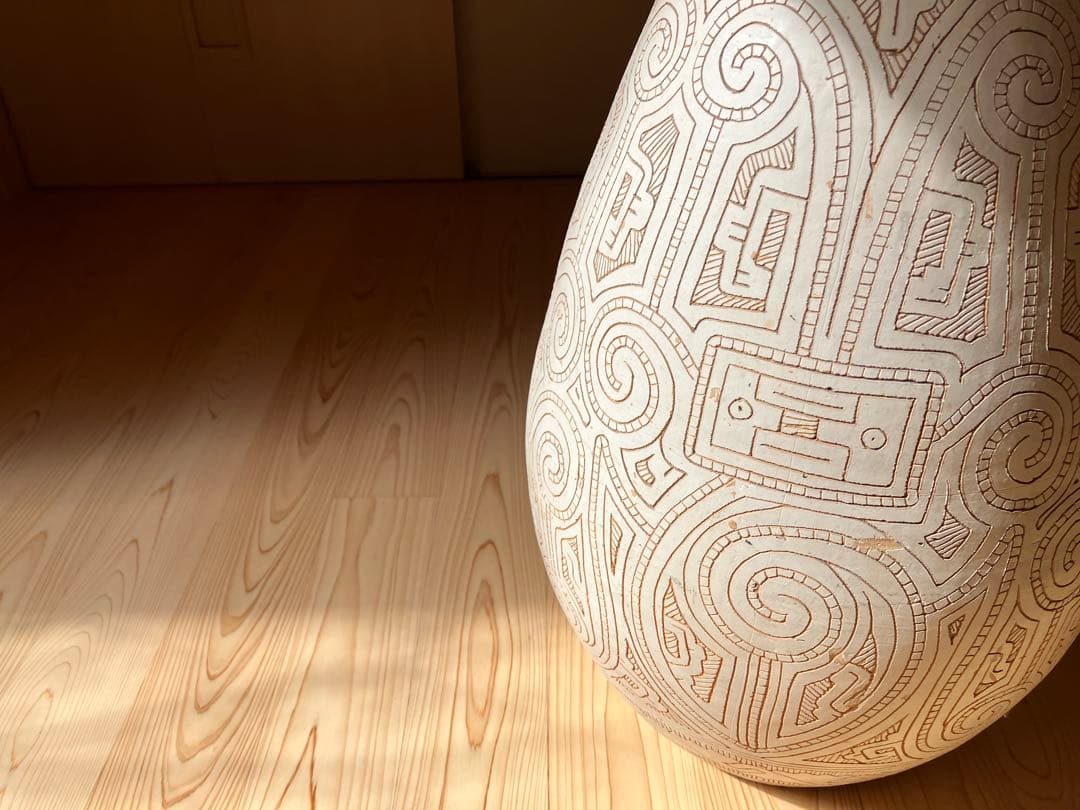 フォークアート　大きい壺　花瓶　オブジェ　柄　 素焼き　ネイティブ　花器