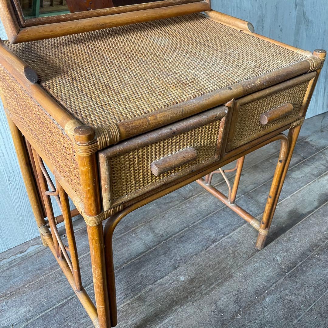 ラタン化粧台 ビンテージ アンティーク家具 ラタン家具 籐 鏡台 昭和レトロ