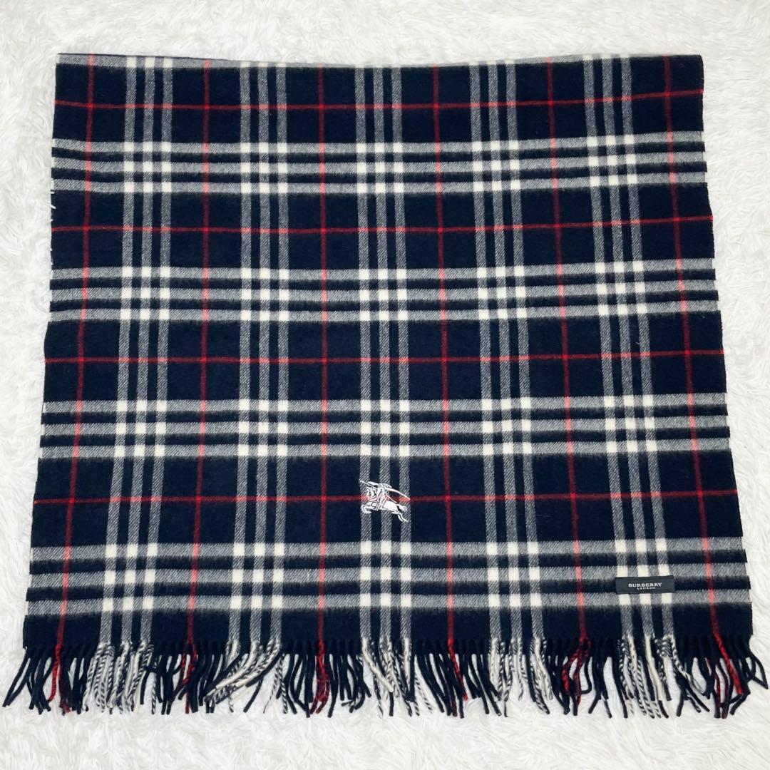 【未使用級】バーバリー　大判マフラー・ストール・膝掛け・ブランケット・ロゴ刺繍