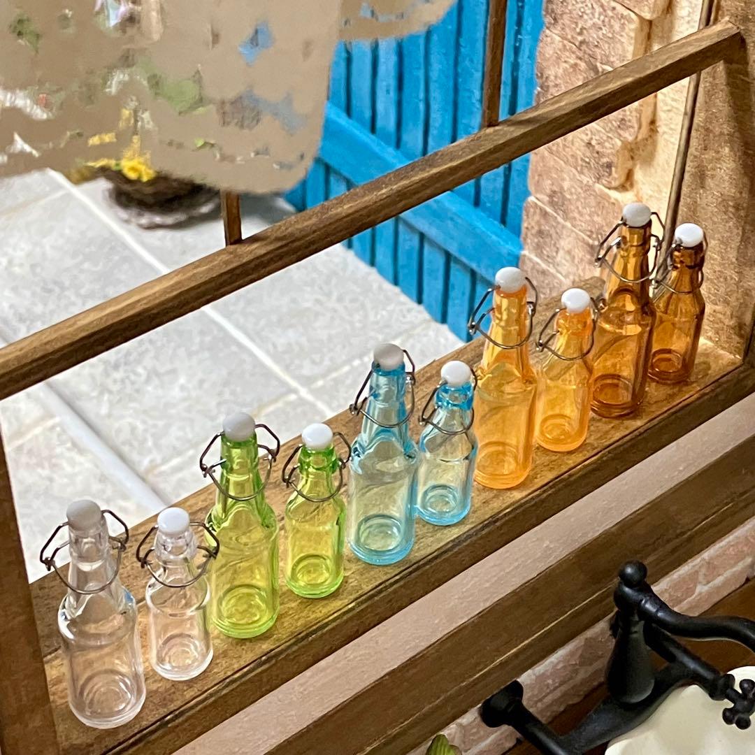 ミニチュア　ボトル2本セット×５色セット　ガラス瓶　ガラスジャー　ドールハウス