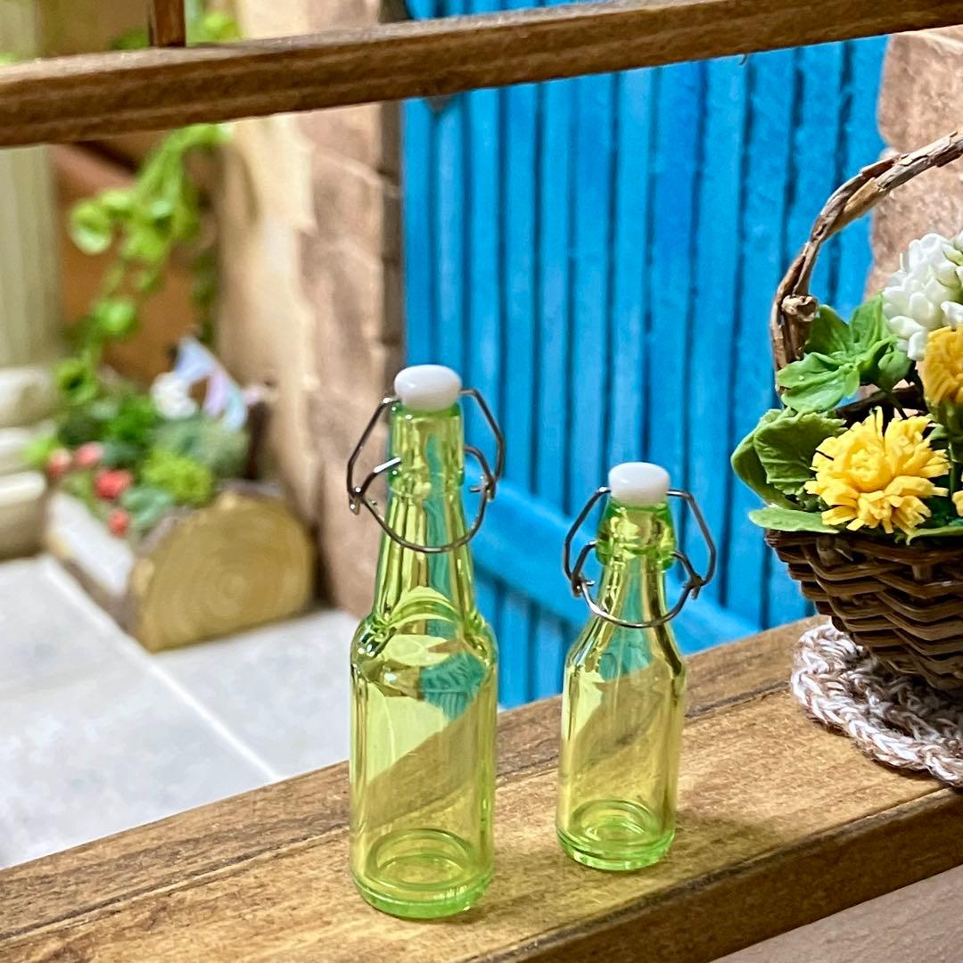 ミニチュア　ボトル2本セット×５色セット　ガラス瓶　ガラスジャー　ドールハウス