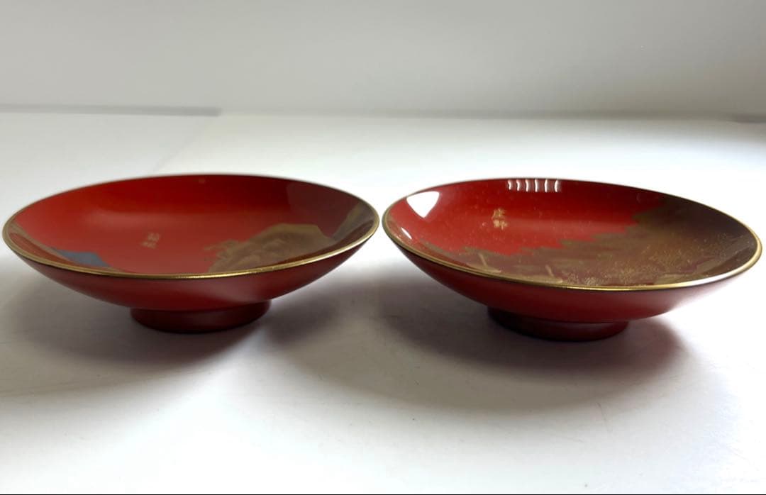 輪島塗　極上蒔絵　東海道盃2客　共箱　口径約10㎝　東Y8-0108③タエサ