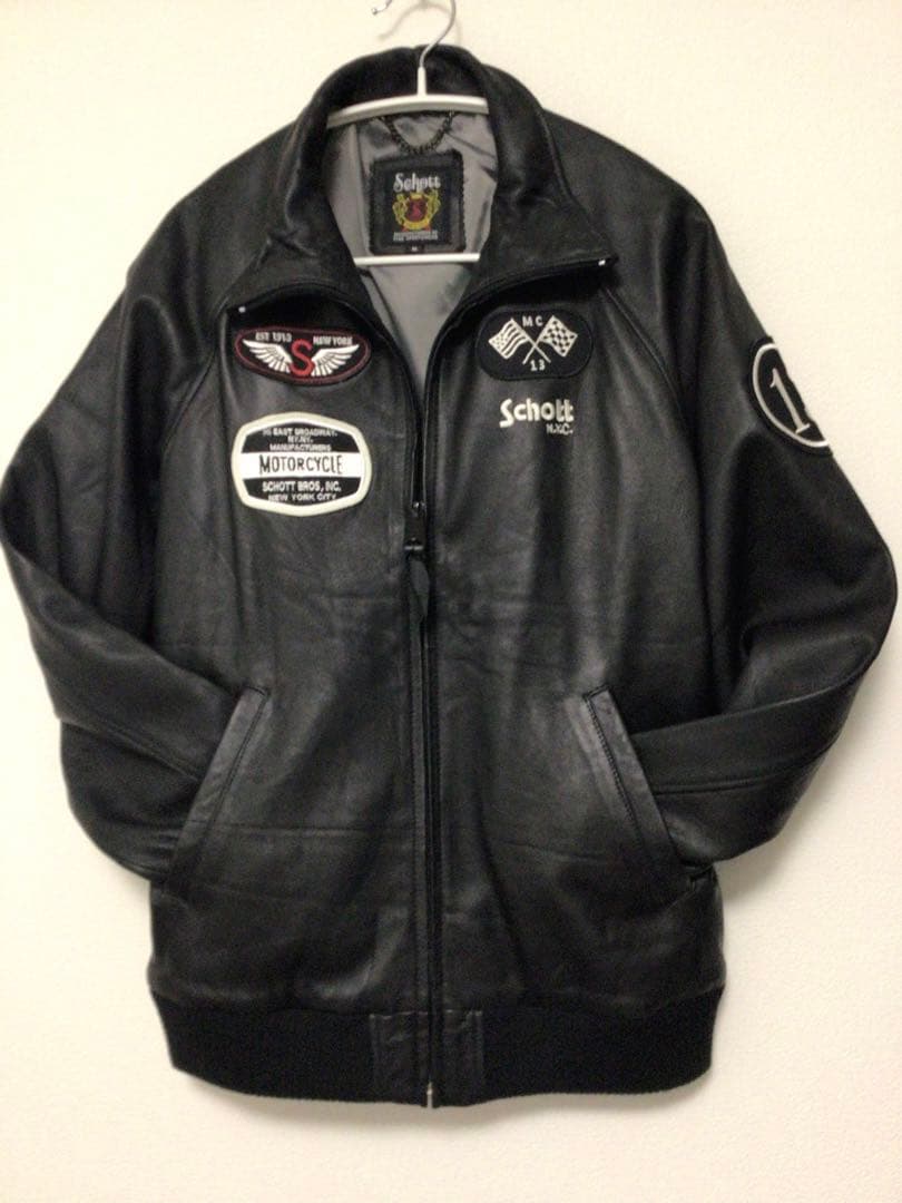 （新規限定出品）schott（ショット）羊革　レザー トラックジャケット　黒　M