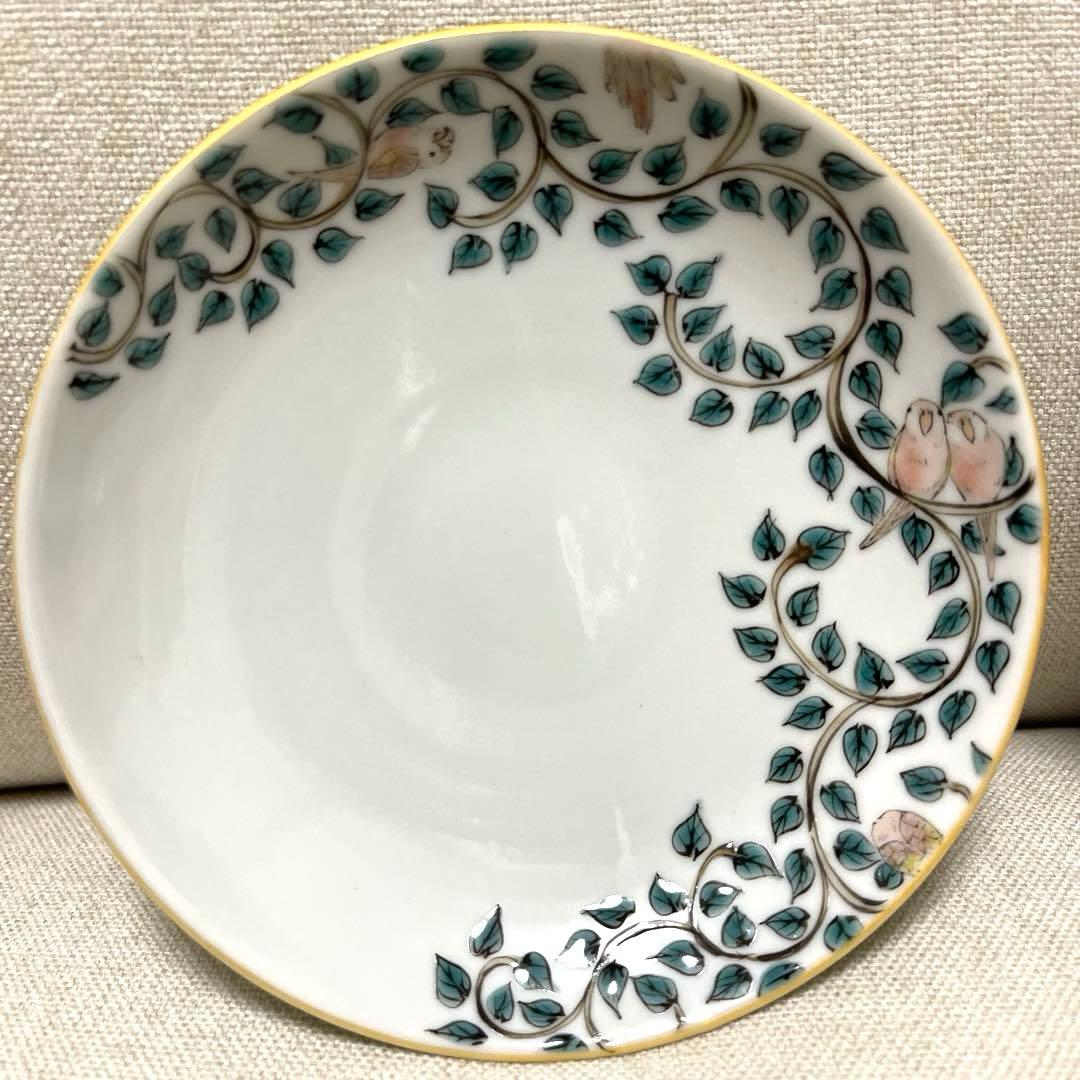 山浦早織　九谷焼　唐草 インコ　お皿　鳥柄　食器　手描き