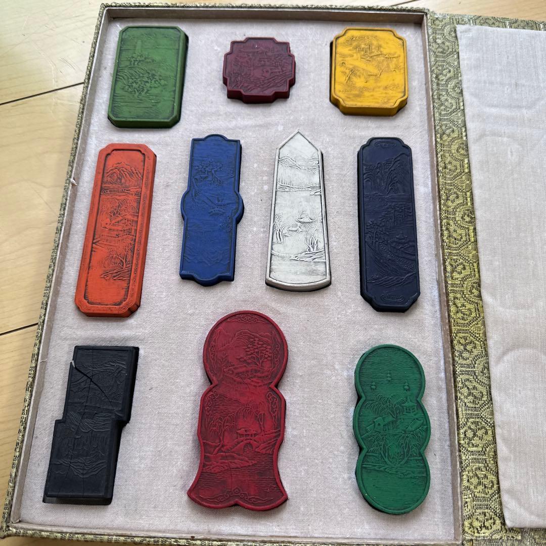 希少品　中国土産　古美術　彩墨　古墨　中国美術　乾隆套墨御题西湖十景诗彩墨