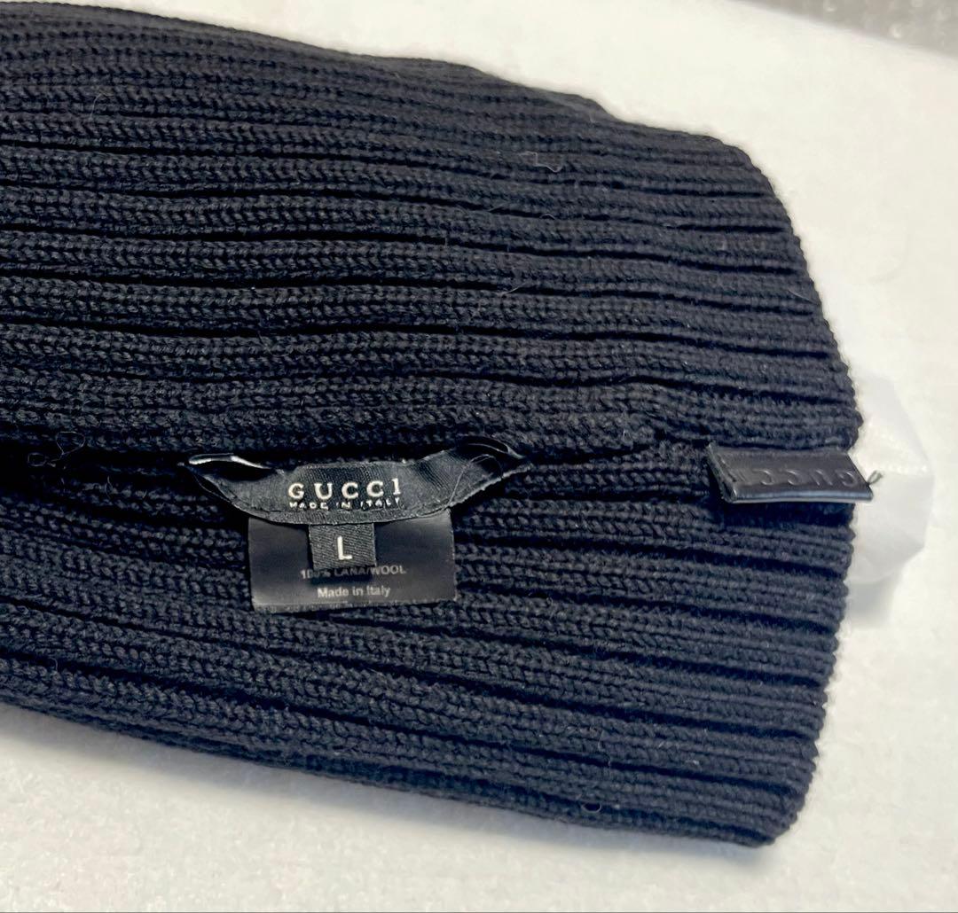 GUCCIニット帽【GUCCI】ブラック・ラムウール100%ニット帽／男女兼用