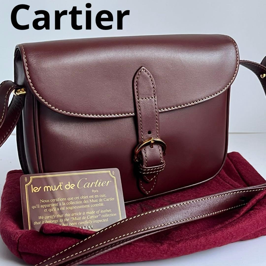 ■未使用級■ Cartier　マストライン　ショルダーバッグ　レザー　ボルドー