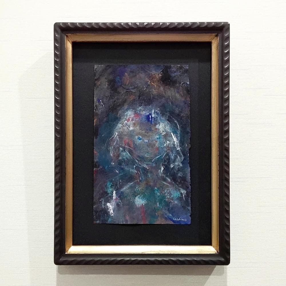 内野隆文　肖像　人物画　絵画　現代アート　アンティークペーパー　古紙　額縁