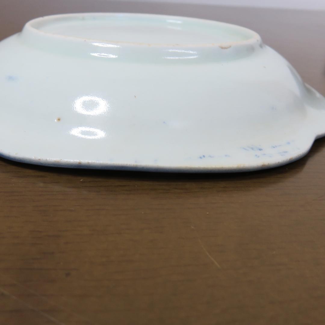 角皿 染付 8枚 山水 江戸 雲 民家 船 変形皿 合箱あり